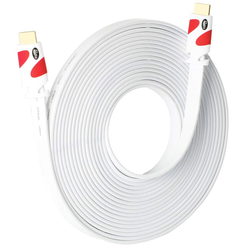 Postta Flat HDMI Cable 25 Feet Flat HDMI 2.0 Cord Support 4K, 3D, 2160p, 1080p, Ethernet and Audio Return-White-Red - Image 2
